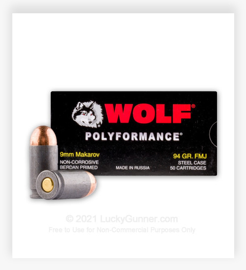Wolf WPA Polyformance 9mm Makarov 94 Grain FMJ Ammo