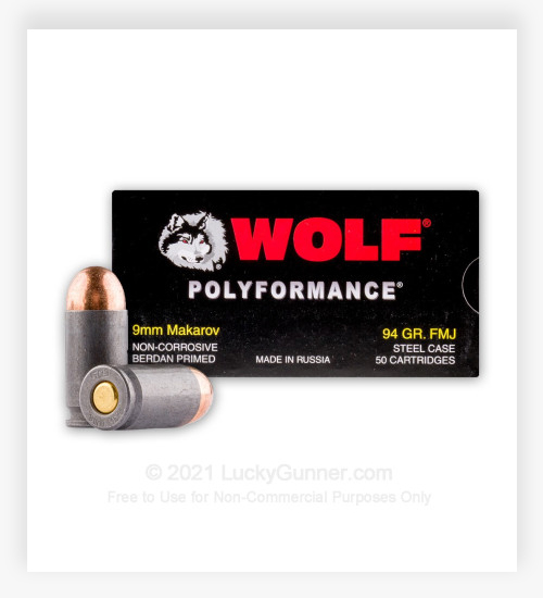 Wolf WPA Polyformance 9mm Makarov 94 Grain FMJ Ammo