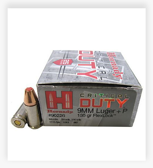 Hornady Critical Duty 9mm Luger +P 135 Grain FlexLock Ammo