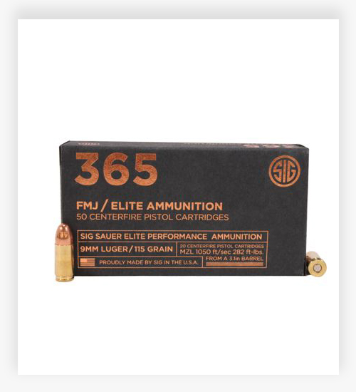 Sig Sauer Elite Ball P365 Luger 115 Grain FMJ Brass Cased 9mm Ammo