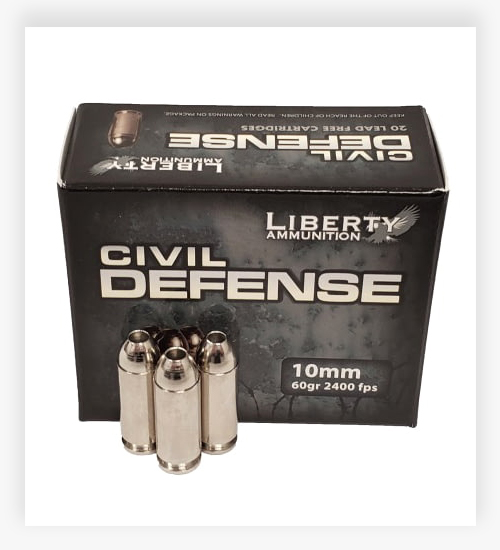 Liberty Ammunition Civil Defense 10mm Ammo 60 GR Fragmenting Hollow Point