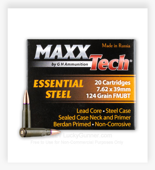MAXXTech Essential Steel 7.62x39 Ammo 124 Grain FMJBT