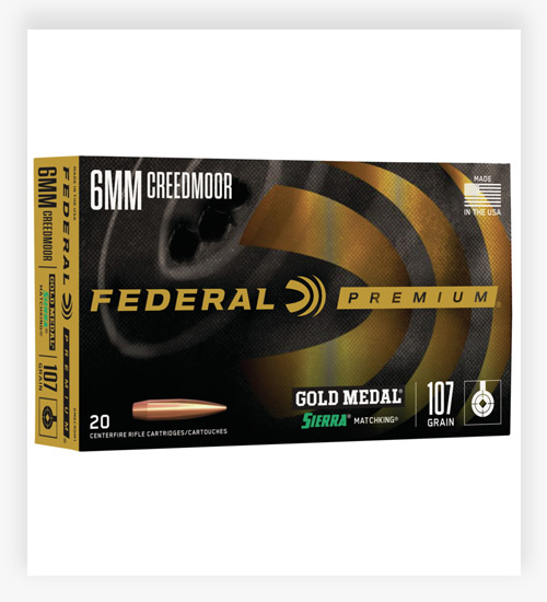 Federal Premium GOLD MEDAL SIERRA MATCHKING 6mm Creedmoor 107 GR Boat Tail Hollow Point 6mm Creedmoor Ammo