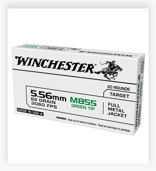 Winchester USA RIFLE 5.56x45mm NATO 62 Grain M855 Green Tipped Full Metal Jacket Ammo