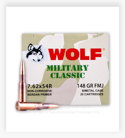 Wolf Military Classic 7.62x54r Ammo 148 Grain FMJ
