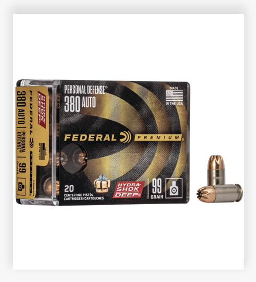 Federal Premium .380 ACP 99 GR Hydra-Shok Deep JHP Ammo