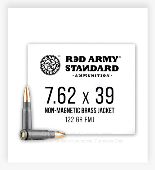 Red Army Standard 7.62x39 Ammo 122 Grain Steel Case Nonmagnetic Brass FMJ Projectile