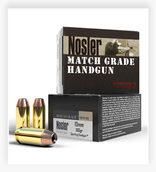 Nosler Match Grade 180 Grain Jacketed Hollow Point 10mm Ammo