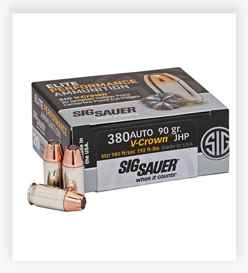 Sig Sauer Elite V-Crown .380 ACP 90 GR Jacketed Hollow Point Ammo