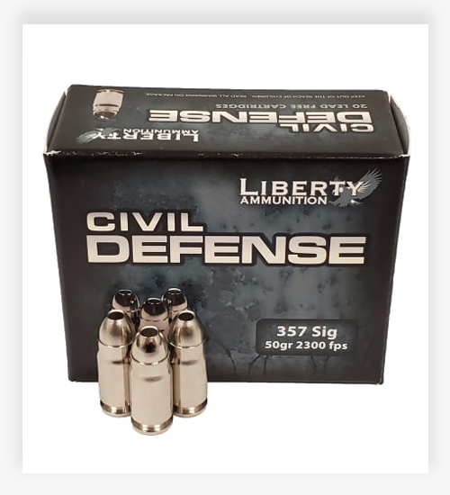 Liberty Ammunition Civil Defense 50 GR Hollow Point 357 Sig Ammo