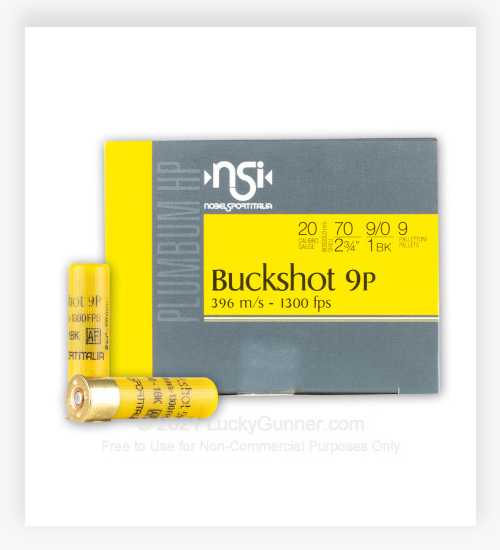 NobelSport 20 Gauge Ammo 2-3/4" 9 Pellets #1 Buckshot