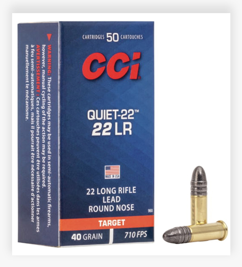 CCI Ammunition Quiet-22 .22 Long Rifle 40 GR Lead Round Nose 22 LR Ammo