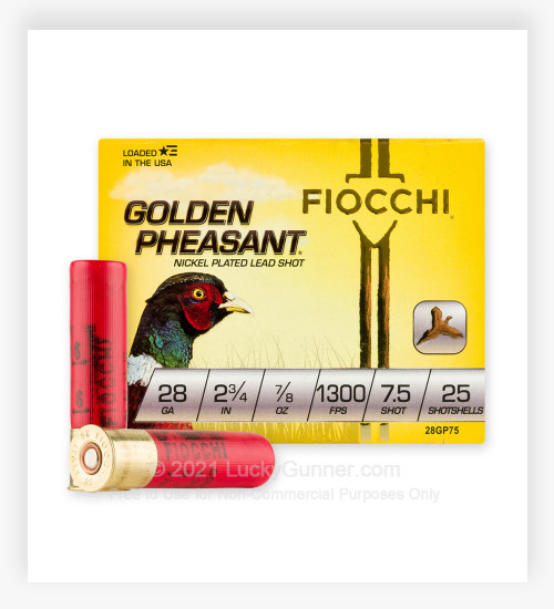Fiocchi Golden Pheasant 28 Gauge Ammo 2-3/4" 7/8oz. #7.5 Shot