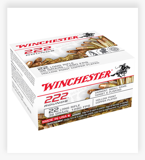 Winchester 222 .22 Long Rifle 36 GR Copper Plated Hollow Point 22 LR Ammo