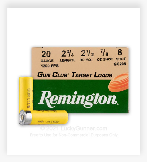 Remington Gun Club 20 GA Ammo 2-3/4" Lead Shot 7/8 oz.  