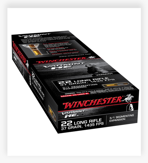 Winchester VARMINT HE .22 Long Rifle 37 GR 3/1 Fragmenting Hollow Point 17 WSM Ammo