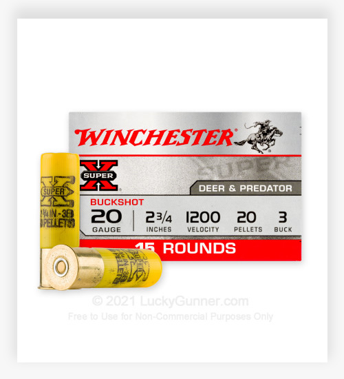 Winchester Super-X 20 Gauge Ammo 2-3/4" 20 Pellets #3 Buckshot
