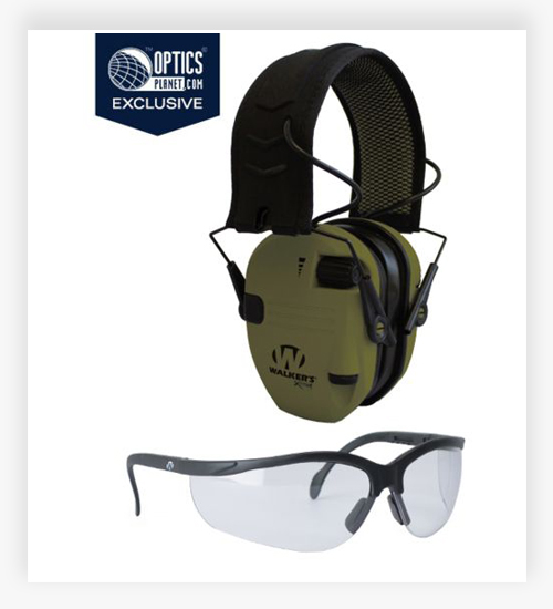 Walkers Xtreme Digital Razor Muffs with Shooting Glasses Combo Ear Protection For Shooting