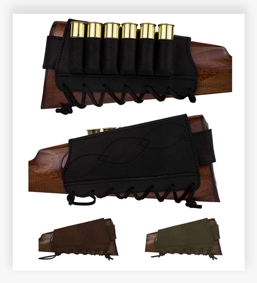 BRONZEDOG Adjustable Leather Buttstock Cartridge Ammo Holder for Rifles