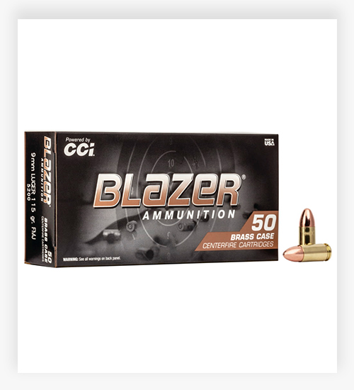 CCI Ammunition Blazer Brass 9mm Luger 115 Grain Full Metal Jacket Centerfire Pistol Ammo