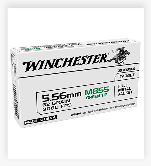 Winchester Lake City 5.56 MM M855 FMJ WIN 62 GR 50 Green Tip Ammo